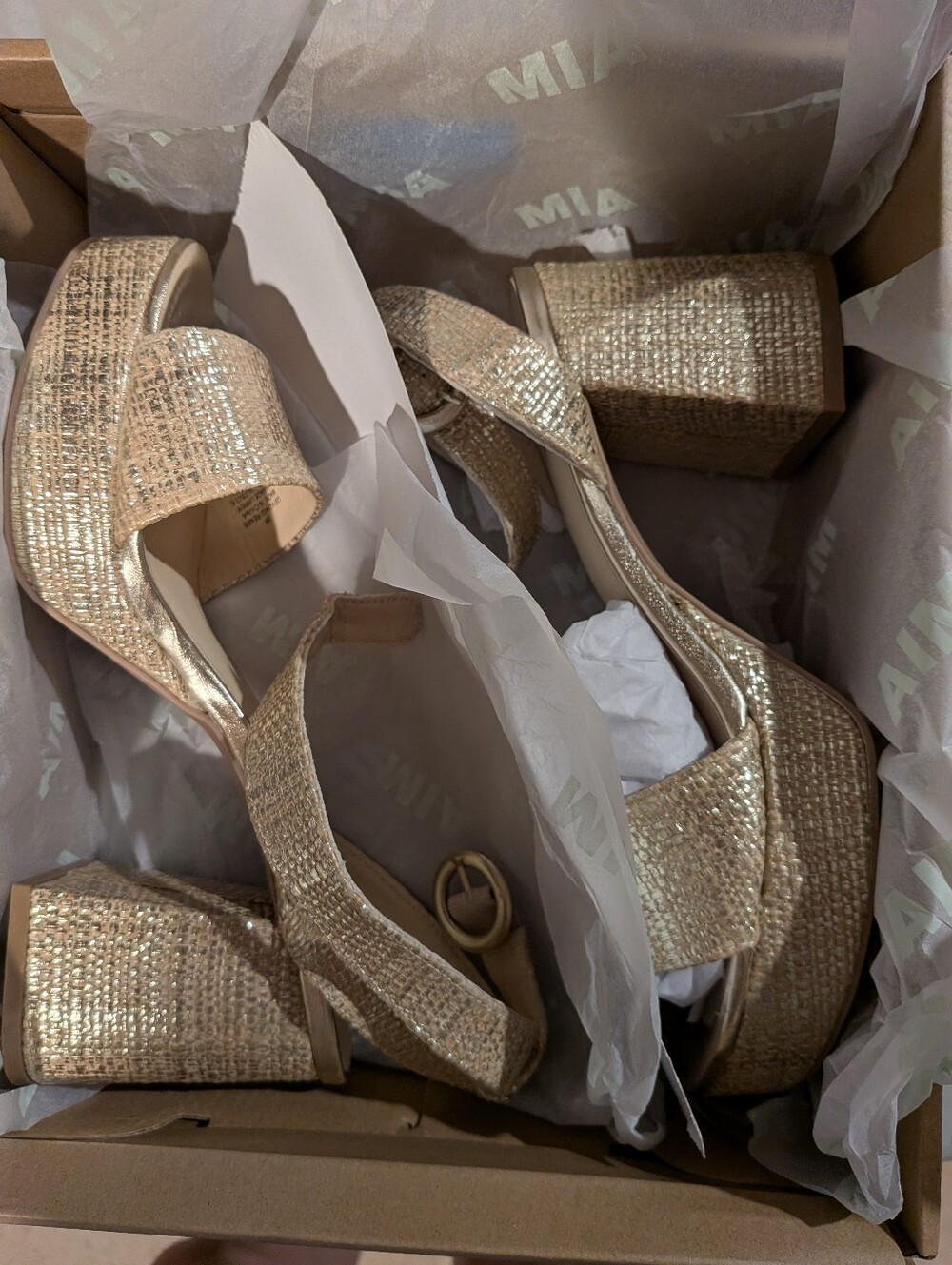 MIA Gold Metallic Renee Platform Block Heels